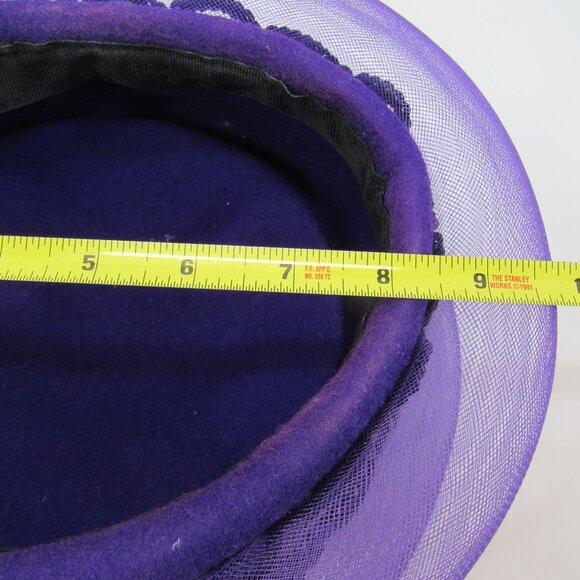 Ladies Purple 100% Wool Felt Church Hat with Tulle and Sequins WPL4884 - Picture 7 of 10